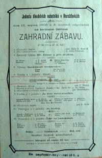 Horažďovice, Jednota div. ochotníků, Zahradní zábava s divadelními výstupy – plakát, 1905