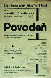 Vysoké Veselí, Sokol, Povodeň - plakát, 1931