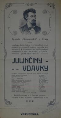 Praha-Nové Město, Stankovský, Julinčiny vdavky - program, 1912