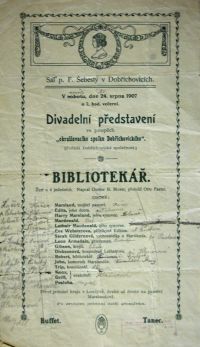 Dobřichovice, hostinský František Šebesta, Bibliotekář - plakát , 1907