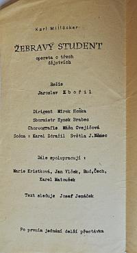 Brno, Svatoboj, Žebravý student - program, 1960