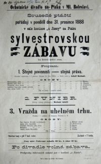 Mladá Boleslav, Sousedé Ptáčtí, Stejné povinnosti – stejná práva, Vražda na Uhelném trhu - plakát, 1888