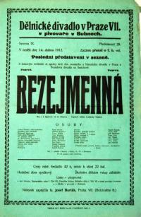 Praha-Bubny,  Dělnické divadlo, Bezejmenná - plakát, 1912