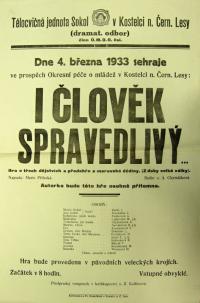 Kostelec nad Černými Lesy, Sokol, I člověk spravedlivý - plakát, 1933