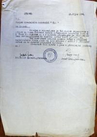 Třebíč, Horácký okrsek ÚMDOČ, korespondence, dopis souboru, 1946