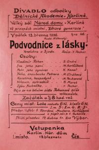 Praha-Karlín, Dělnická akademie, Podvodnice z lásky - plakát, 1936