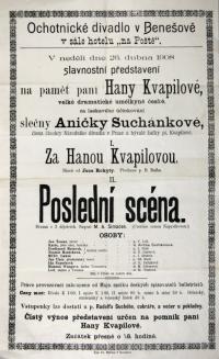 Benešov, Ochotnické divadlo, Poslední scéna - plakát, 1908
