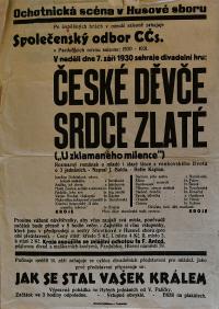 Pardubice, Církev československá, České děvče srdce zlaté - plakát, 1930