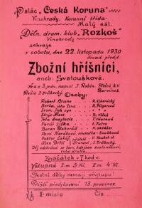 Praha-Vinohrady, Dělnický dramatický klub Rozkoš, Zbožní hříšníci - plakát, 1930