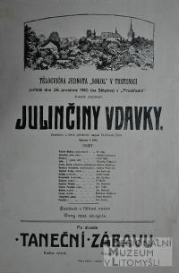 Trstěnice, Sokol, Julinčiny vdavky - plakát, 1910