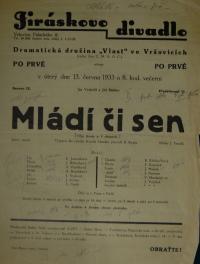 Praha-Vršovice, Vlast, Mládí či sen - plakát, 1933