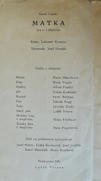 Brno, Svatoboj, Matka - program, 1960