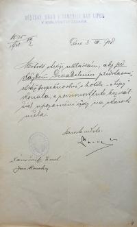 Kamenice nad Lipou, Městský úřad, pokyn starosty o činosri městské stráže při divadelním představení, 1908