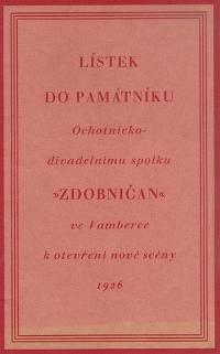 Obálka publikace J. F. Krále k historii spolku Zdobničan, 1926