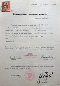 Nový Etynk, Jednota divadelních ochotníků, žádost o povolení hry, 1940