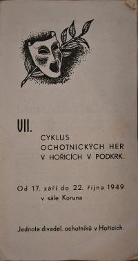 Hořice, VII. Cyklus ochotnických her - Hořice - J. K. Tylovi - program, 1949