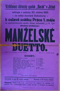 Jičín, Barák, Tyl, Manželské duetto - plakát, 1921