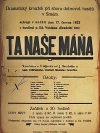 Srní, Hasiči, Ta naše Máňa - plakát, 1923