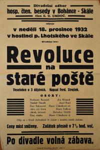 Boháňka-Skála, Hospodářsko-čtenářská beseda, Revoluce na staré poště - plakát, 1932