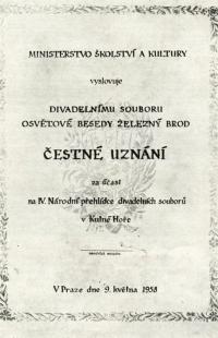 Železný Brod, Tyl, diplom, 1958