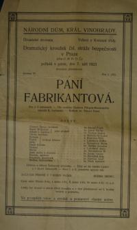 Praha-Nové Město, Drkr Čsl. stráže bezpečnosti, Paní fabrikantová - plakát, 1923