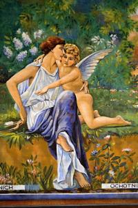 Kozlov, detail opony na jevišti restaurace, Múza s Amorkem v krajině, 1931