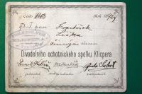 Jihlava, Klicpera, legitimace člena, 1892