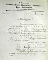 Štein-Táborský, dopis, Pražský okrsek ÚMDOČ žádá příspěvek do publikace pro Šibřinky, 1912