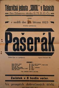 Bašnice, Sokol, Pašerák - plakát, 1923