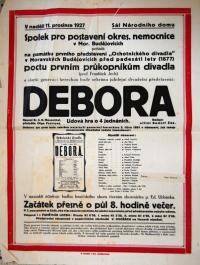 Moravské Budějovice, Divadelní spolek, Debora - plakát, 1927