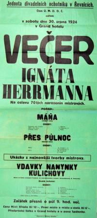 Řevnice, JDO, Máňa - Přes půlnoc - Vdavky Nanynky Kulichovy - plakát, 1924