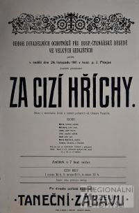 Velké Sedliště, Hospodářsko-čtenářská beseda, Za cizí hříchy - plakát, 1911