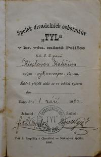 Polička, Spolek divadelních ochotníků, Spolkové stanovy, tisk, 1880