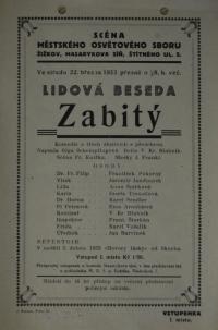 Praha-Žižkov, Scéna Městského osvětového sboru, Zabitý - plakát, 1933