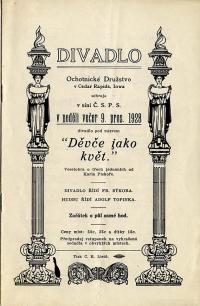 Cedar Rapids, Ochotnické družstvo, Děvče jako květ - program, 1928