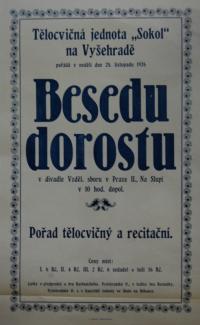 Praha-Vyšehrad, Sokol, Beseda dorostu - plakát,1926