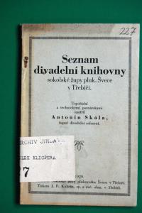 Třebíč, Sokolská župa plk. Švece, Seznam divadelní knihovny, 1929