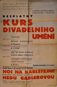 Holice, Klicpera, Kurz divadelního umění - plakát, 1939