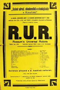 Kouřim, SDO, Volné sdružení akademiků a studujících, R.U.R. - plakát, 1923