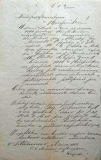 Hořepník, SDO, korespondence, schválení představení, 1885