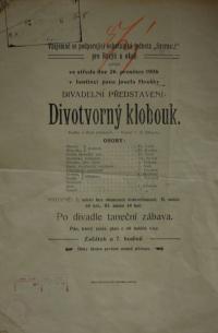 Praha-Ruzyně, Vzájemně se podporující ochotnická jednota Svornost, Divotvorný klobouk - plakát, 1906