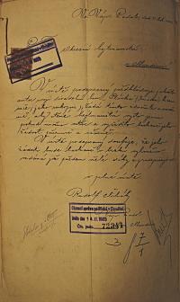 Vápenný Podol, autor hry Stávka žádá o cenzuru Okresní hejtmanství, 1924