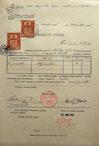 Metánov, Hasiči, žádost o povolení hry, 1941