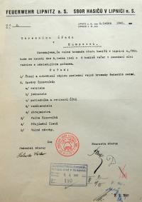 Lipnice nad Sázavou, Hasiči, oznámení konání valné hromady, 1941