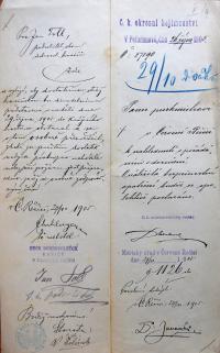 Červená Řečice, protokol o účasti hasičů na divadelním představení, 1905