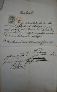 W. Ninger, Kvitance za vymalování divadla, 1861