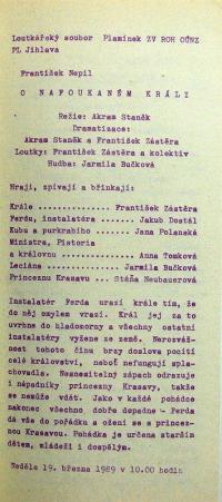 Jihlava, Plamínek, O nafoukaném králi - program, 1989
