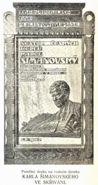Skřivaň, Šimanovský,  pamětní deska ve Skřivani