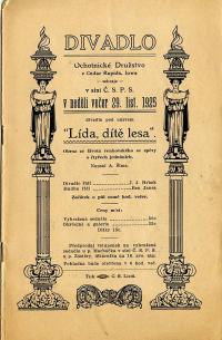 Cedar Rapids, Ochotnické družstvo, Lída, dítě lesa - program, 1925