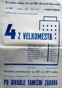 Dolní Stakory, Tyl, Čtyři z velkoměsta (Jar. Dietl),  plakát, 1961